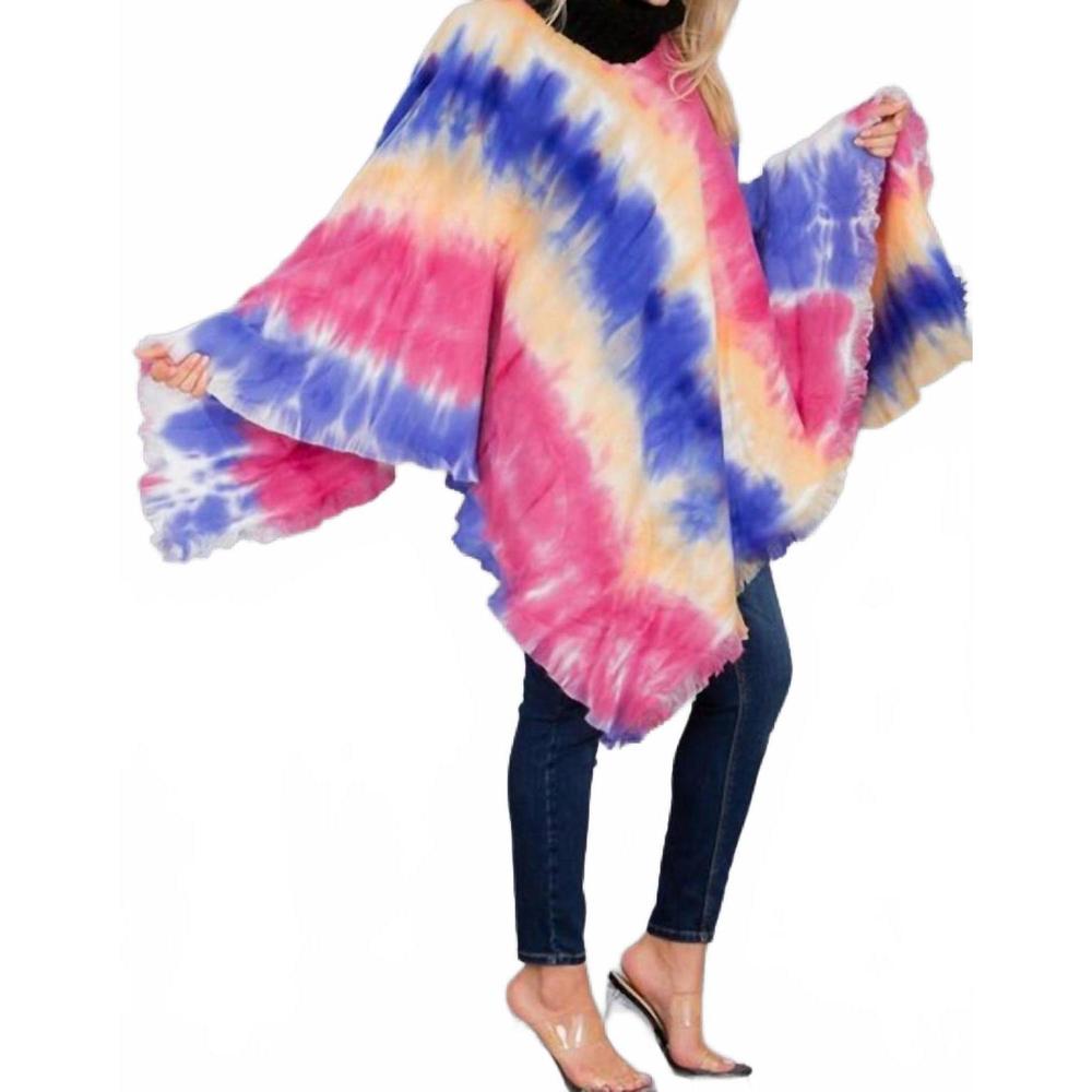 NEW FUNTEZE tie dye fringe poncho in pink